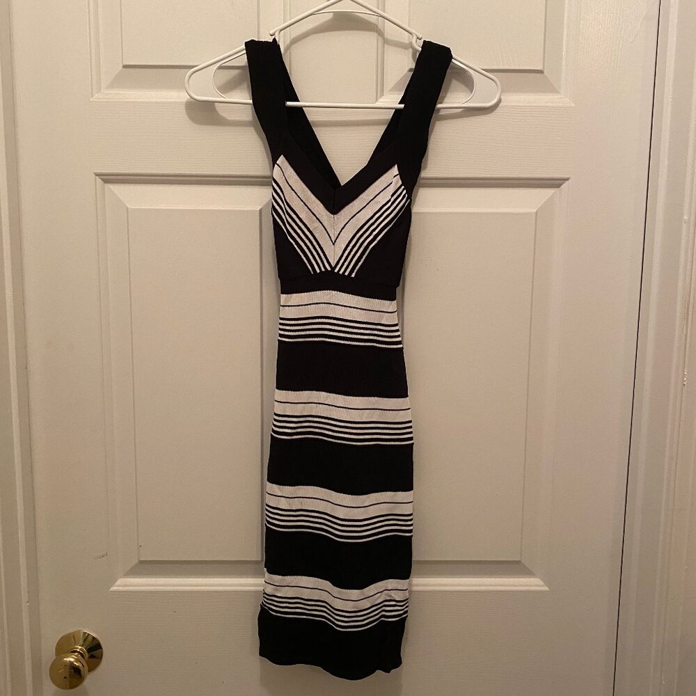 Arden B Women's Bodycon Black White Striped Sleeveless Dress XS